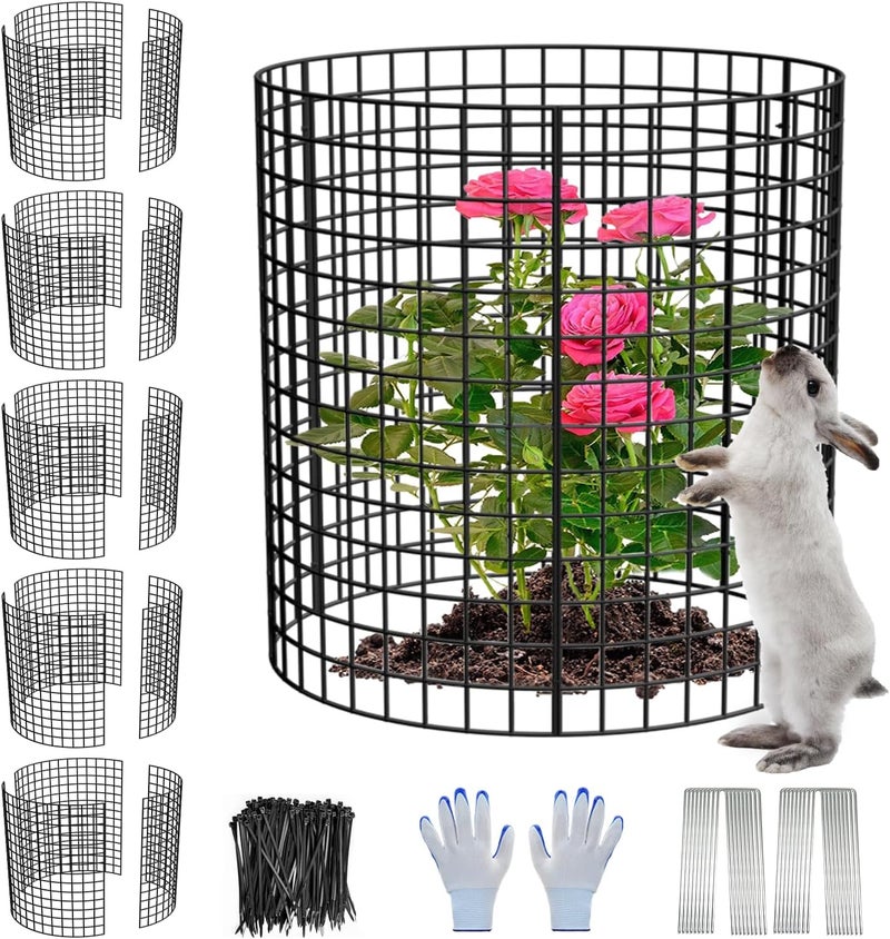 HOLANHING 6 Pack Plant Protector from Animals, 13.5" Dia x 14" H Wire Plant Protectors, 18pcs Pre-Bent Metal Mesh to Keep Animals Out with Zip Ties & Stakes (6 Packs) - Image 1